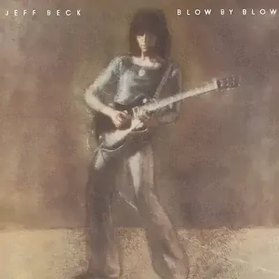 Album cover depicting Jeff Beck standing, playing his guitar. Chalk? drawing by John Berg.