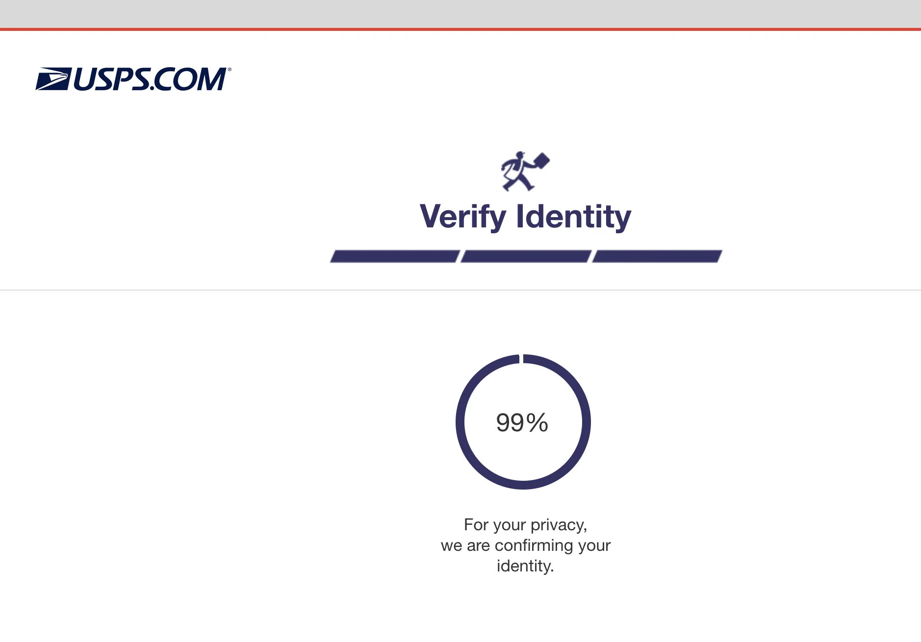 Screenshot of progress widget stuck at 99% complete.