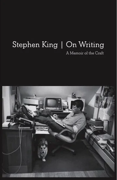 Cover is a profile view of Stephen King leaning backwards in his office swivel chair.