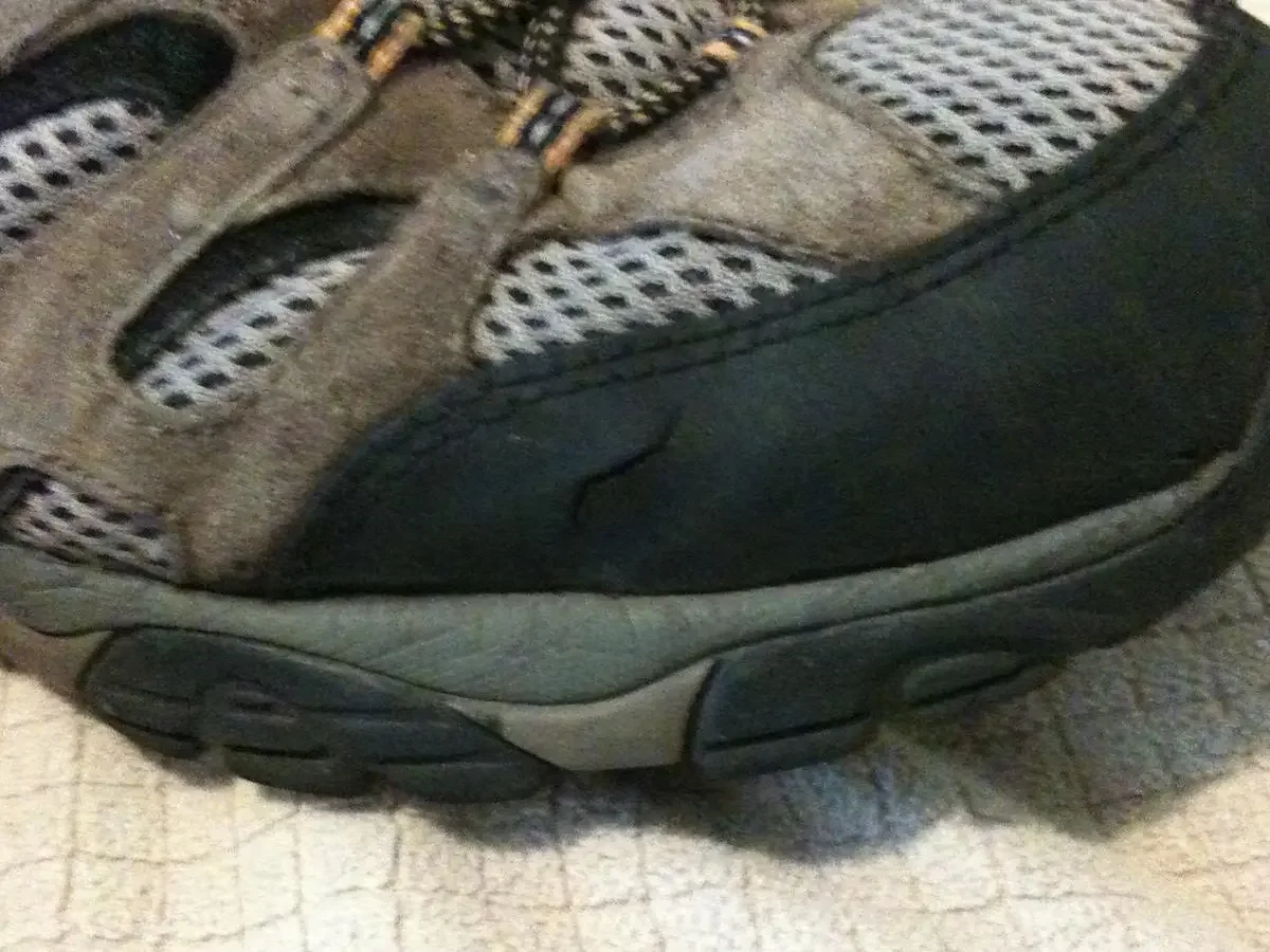 A small crack in the toe rubber of my shoe.